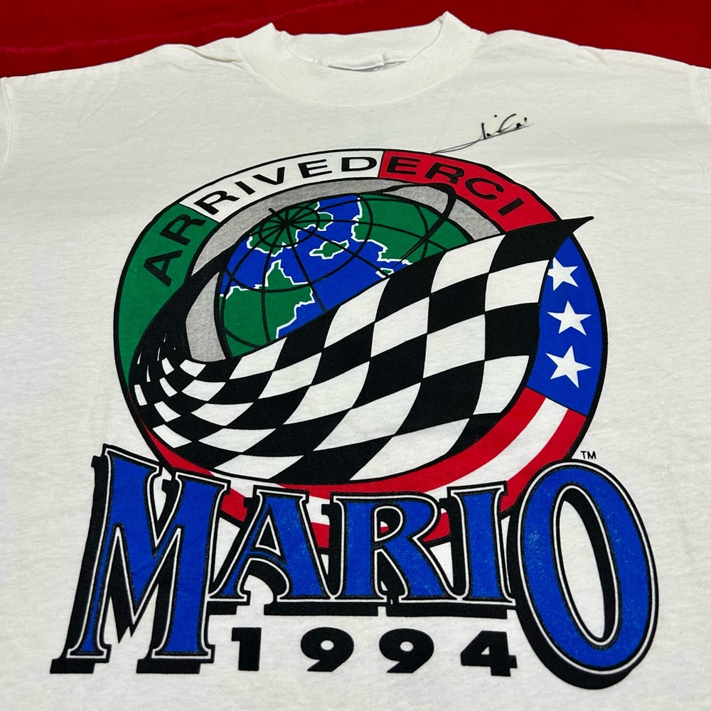 Autographed Arrivederci Mario Andretti 1994 Commemorative T-Shirt
